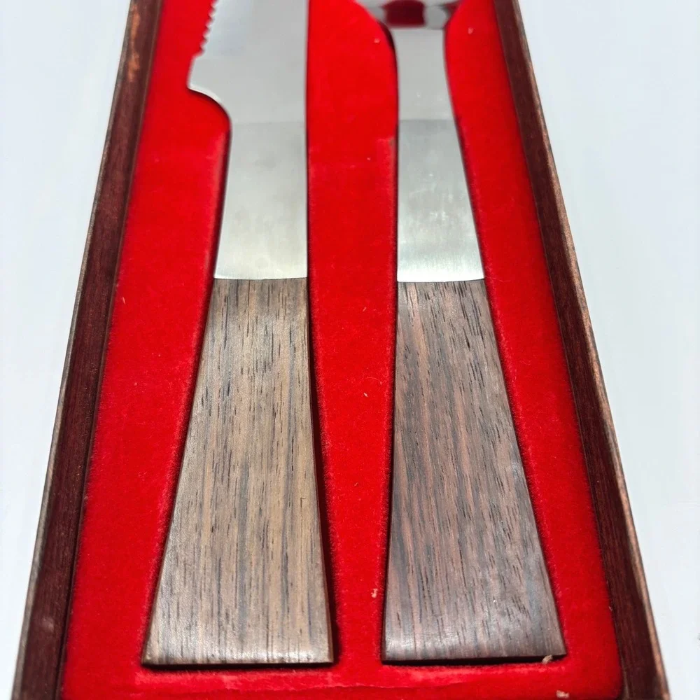 VTG Burnco Stainless Steel Japan Carving Set Rosewood Handles Knife Fork Boxed